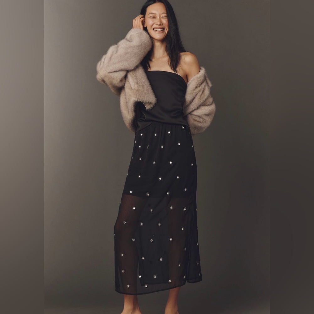 By Anthropologie Sheer Shine Column Midi Skirt